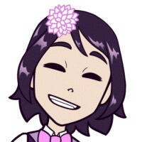 Circular Icon depicting Allium, a purple haired anime girl smiling.